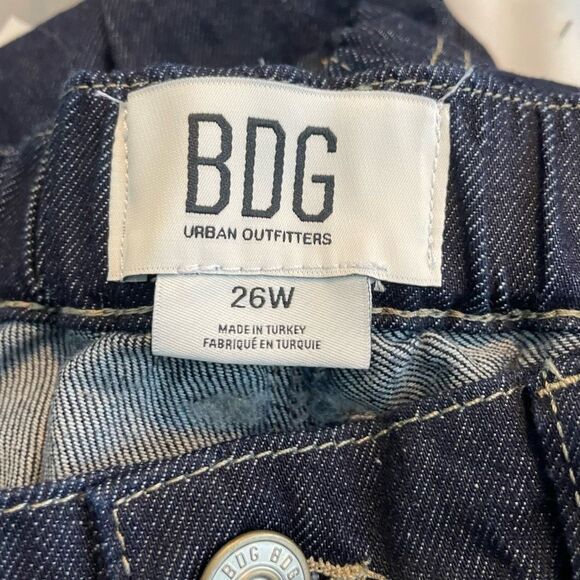 BDG Strappy Balloon Cargo Jeans Blue Dark Wash Denim Mid-Rise Metal Buckle 26 - Picture 10 of 10